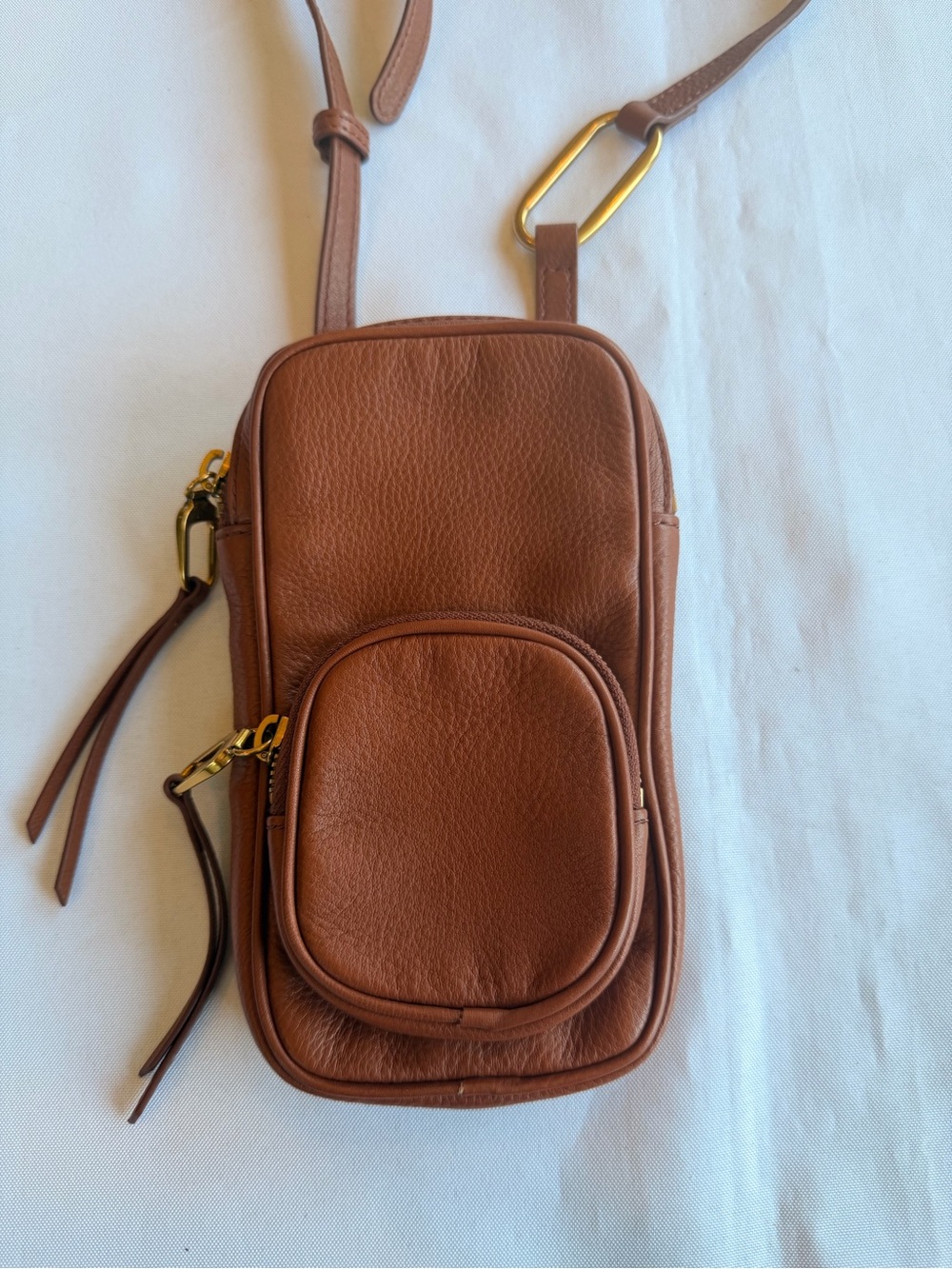 HOBO Discover Brown Leather Small Crossbody Bag with Gold Detail